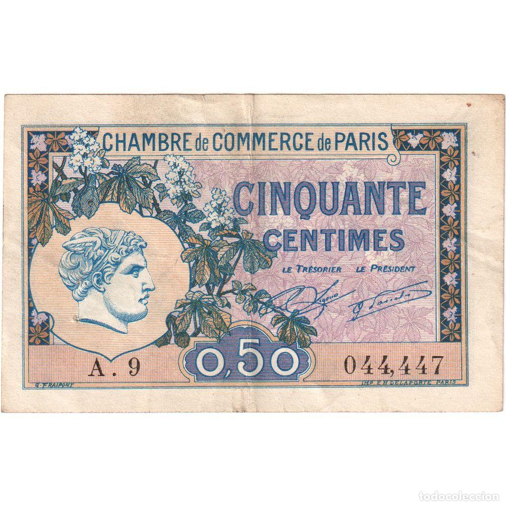 Billetes extranjeros: [#1234350] Francia, Paris, 50 Centimes, 1922-07-01, Chambre de Commerce, EBC