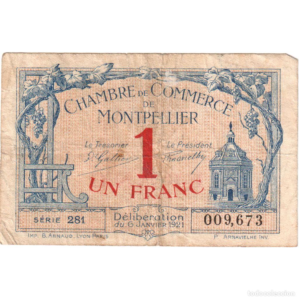 Billetes extranjeros: [#1234349] Francia, Montpellier., 1 Franc, 1921-01-06, Chambre de Commerce, BC, Pirot:85-18