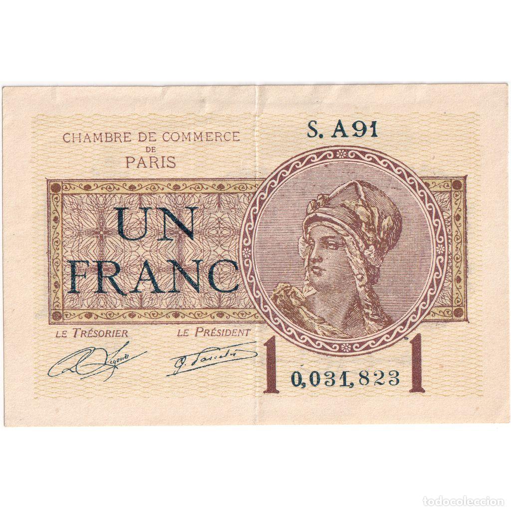 Billetes extranjeros: [#1234362] Francia, 1 Franc, Chambre de Commerce de Paris, 1919, S.A91, MBC