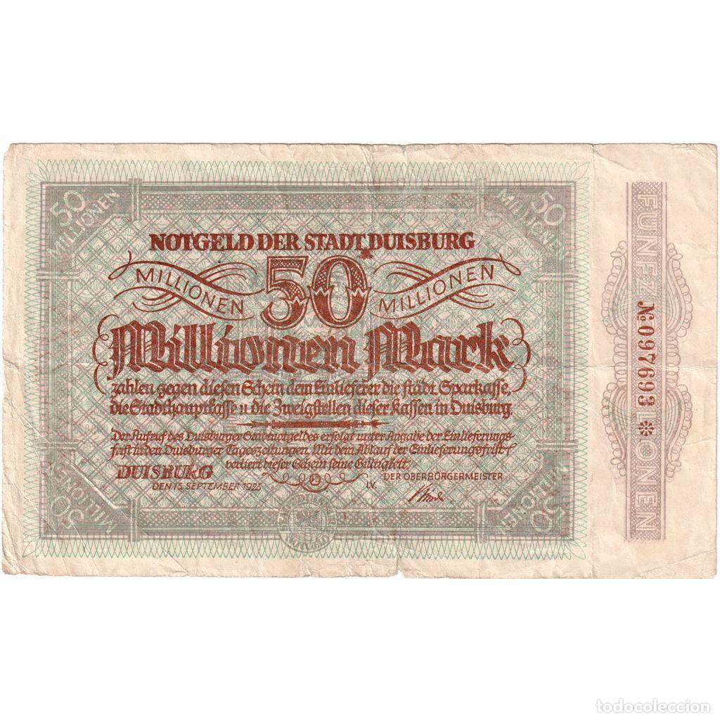 Billetes extranjeros: [#1234414] Alemania, Duisburg, 50 Millionen Mark, 1923-09-15, MBC