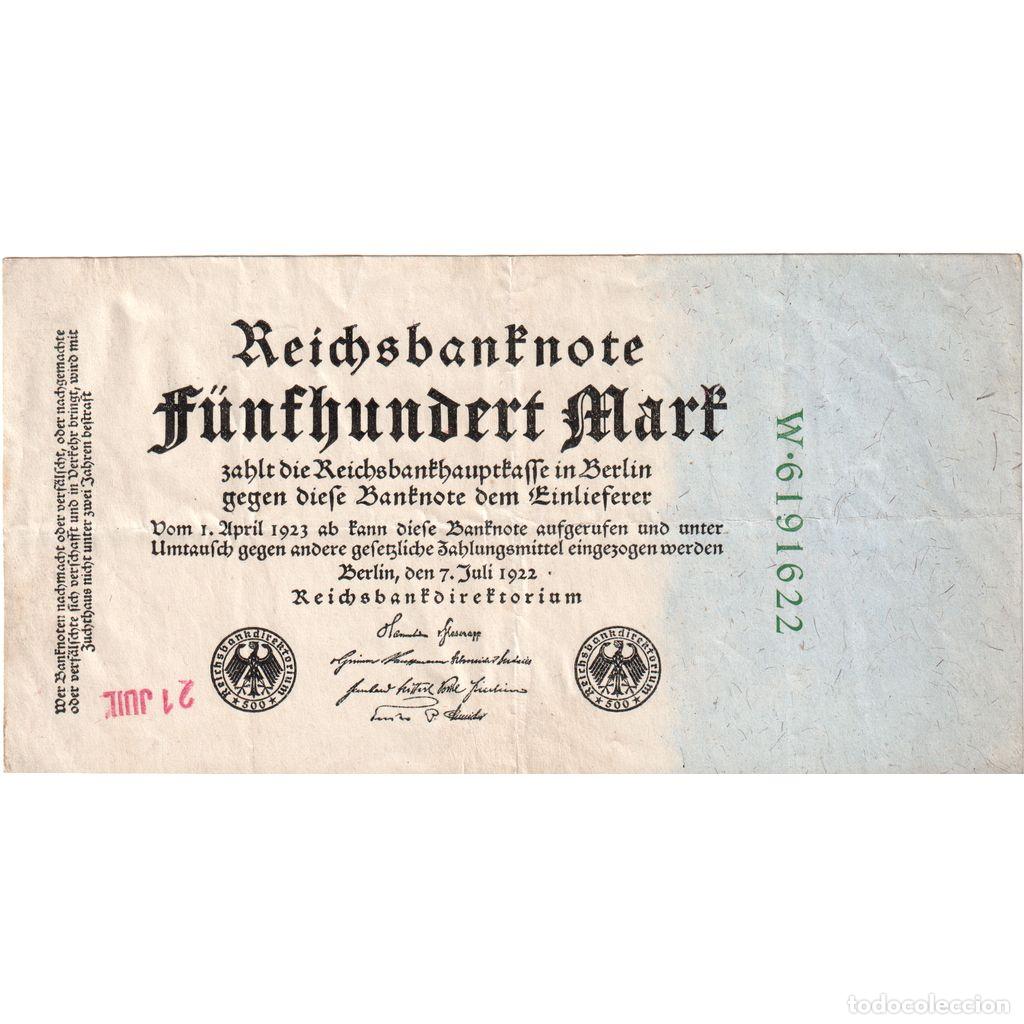 Billetes extranjeros: [#1234409] Billete, 500 Mark, 1922, Alemania, KM:74b, MBC
