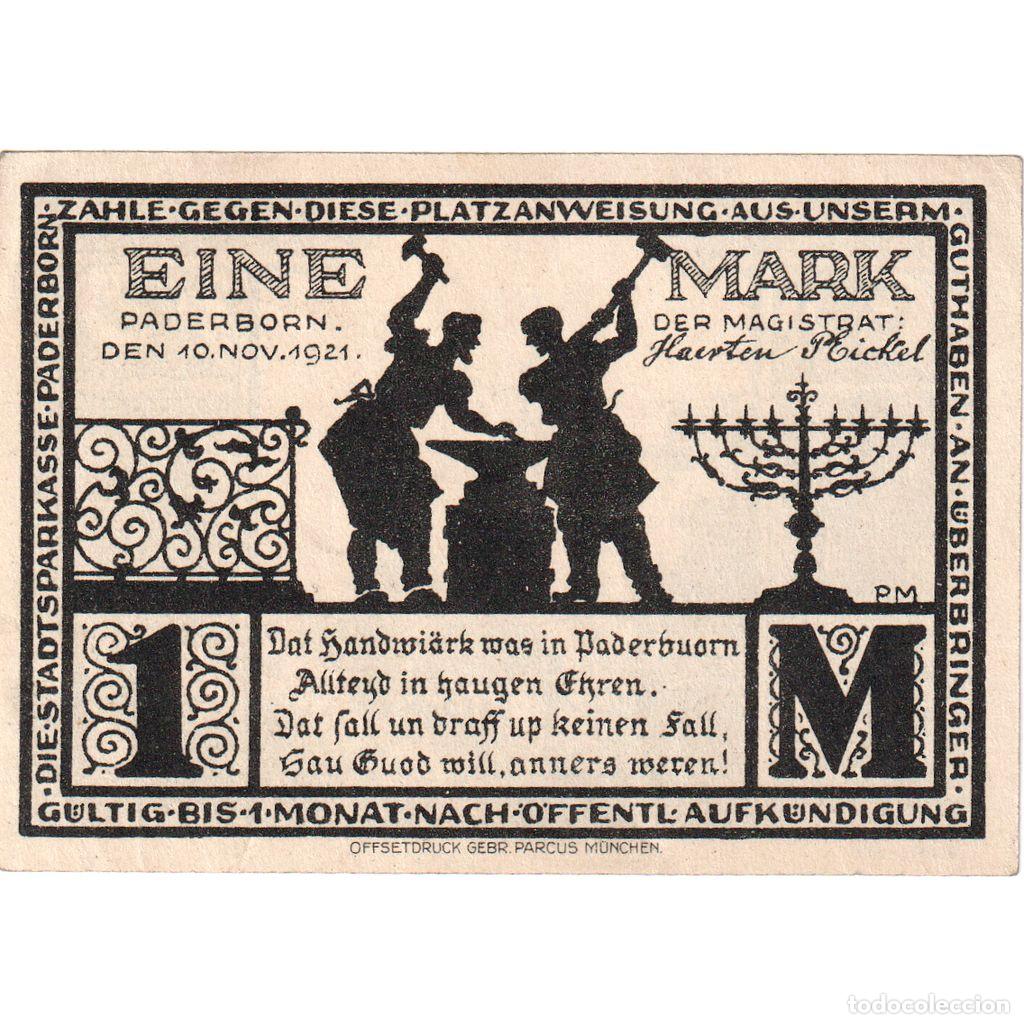 Billetes extranjeros: [#1234423] Billete, Alemania, Paderborn, 1 Mark, Batiment, 1921-11-10, SC Mehl:1043.6