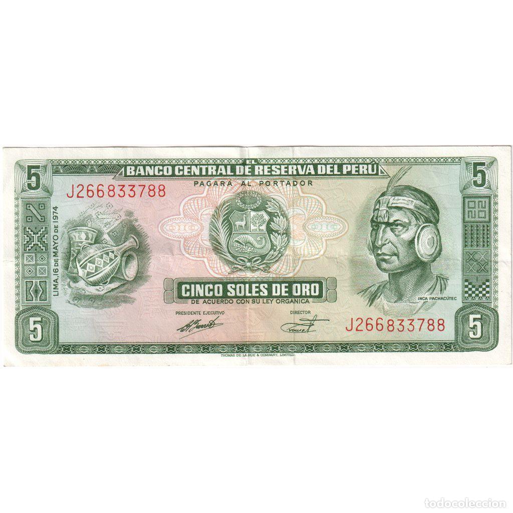 Billetes extranjeros: [#1234555] Per&uacute;, 5 Soles De Oro, 1974-05-16, MBC+