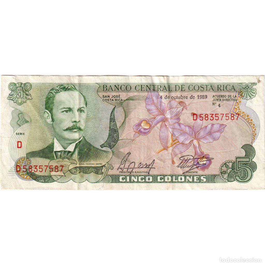 Billetes extranjeros: [#1234563] Costa Rica, 5 Colones, 1989-10-04, MBC