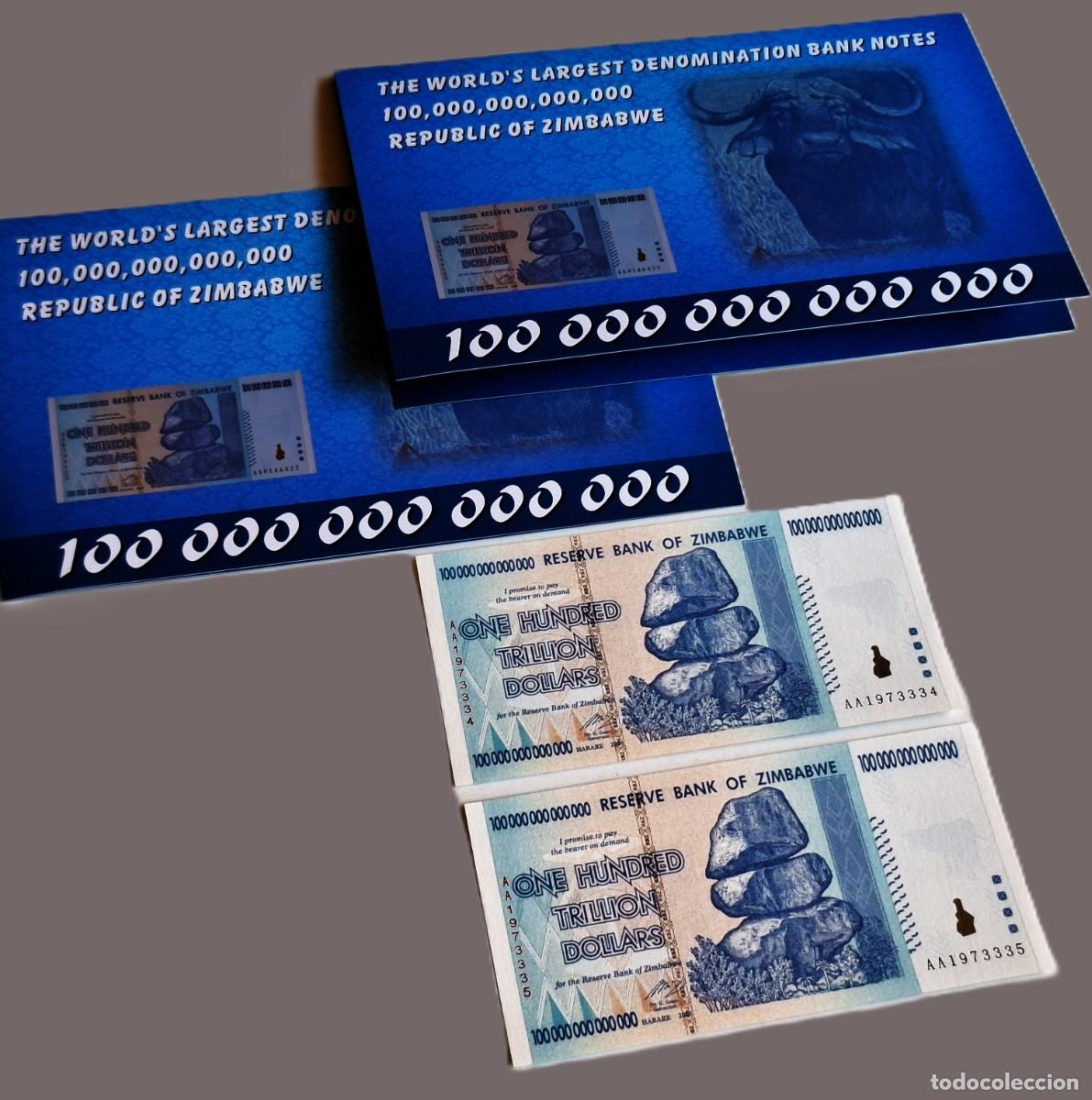 Billetes extranjeros: DOS BILLETES DE ZIMBABWE UNC