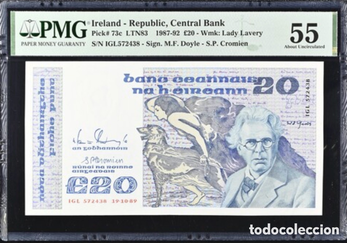 Billetes extranjeros: Billete 20 Pound 1989 Republica Irlanda PMG 55 Pick 73c