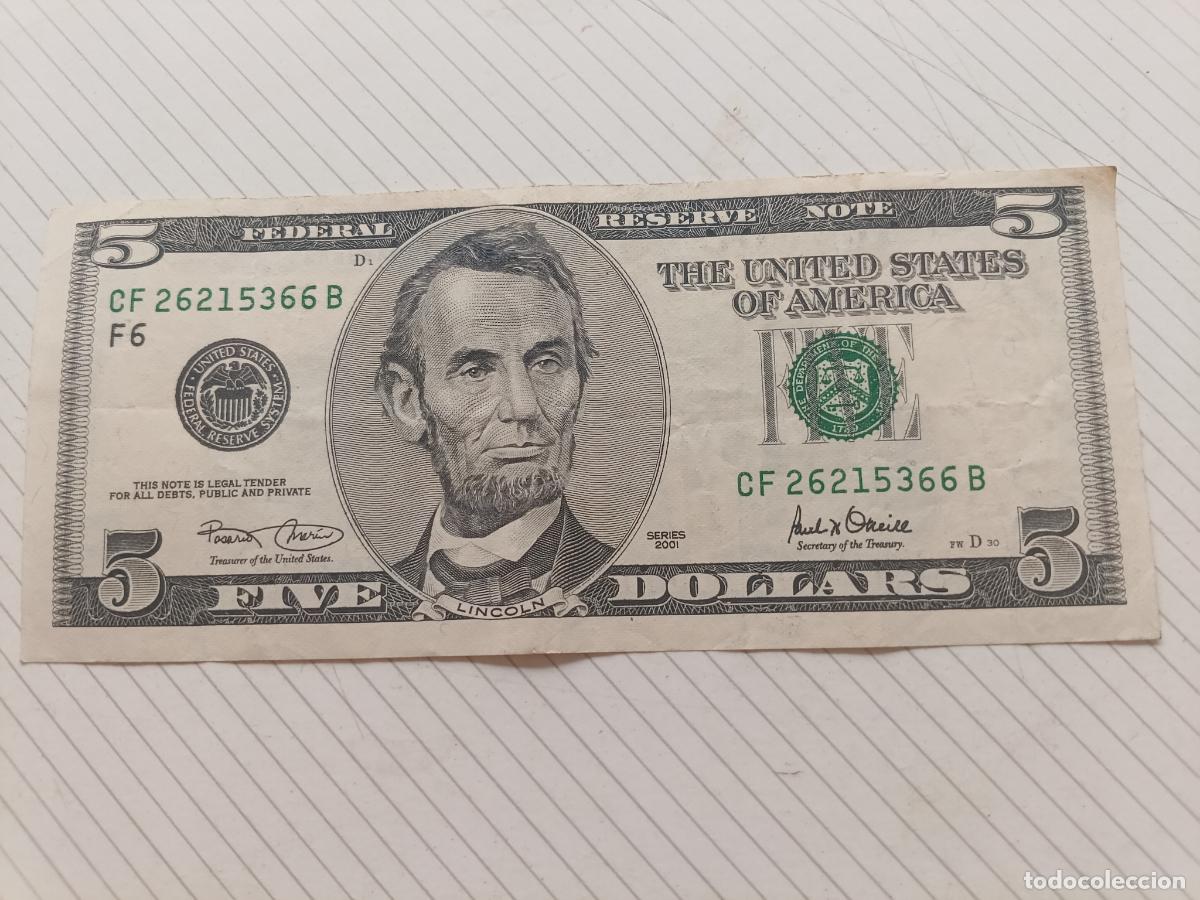 Billetes extranjeros: USA Estados Unidos. 5 dollars 2001