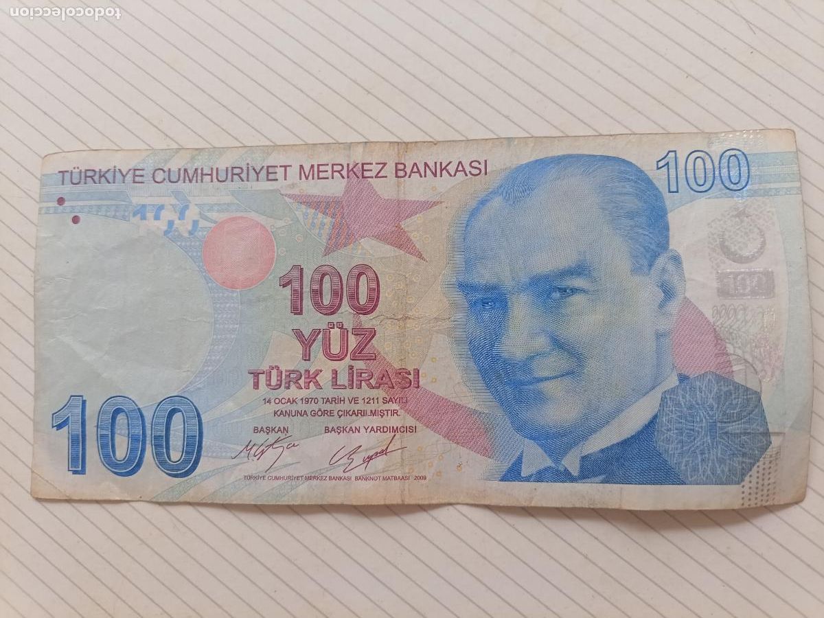 Billetes extranjeros: Turqu&iacute;a 100 Liras 2009