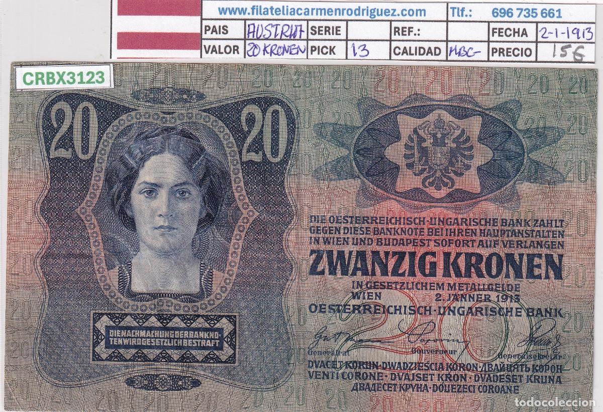 Billetes extranjeros: CRBX3123 BILLETE AUSTRIA 20 KRONEN 1913 MBC-