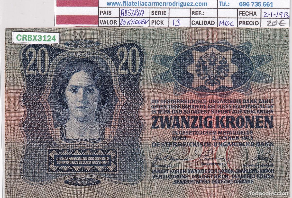 Billetes extranjeros: CRBX3124 BILLETE AUSTRIA 20 KRONEN 1913 MBC