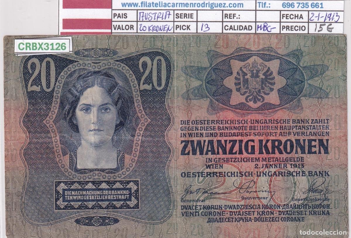 Billetes extranjeros: CRBX3126 BILLETE AUSTRIA 20 KRONEN 1913 MBC-