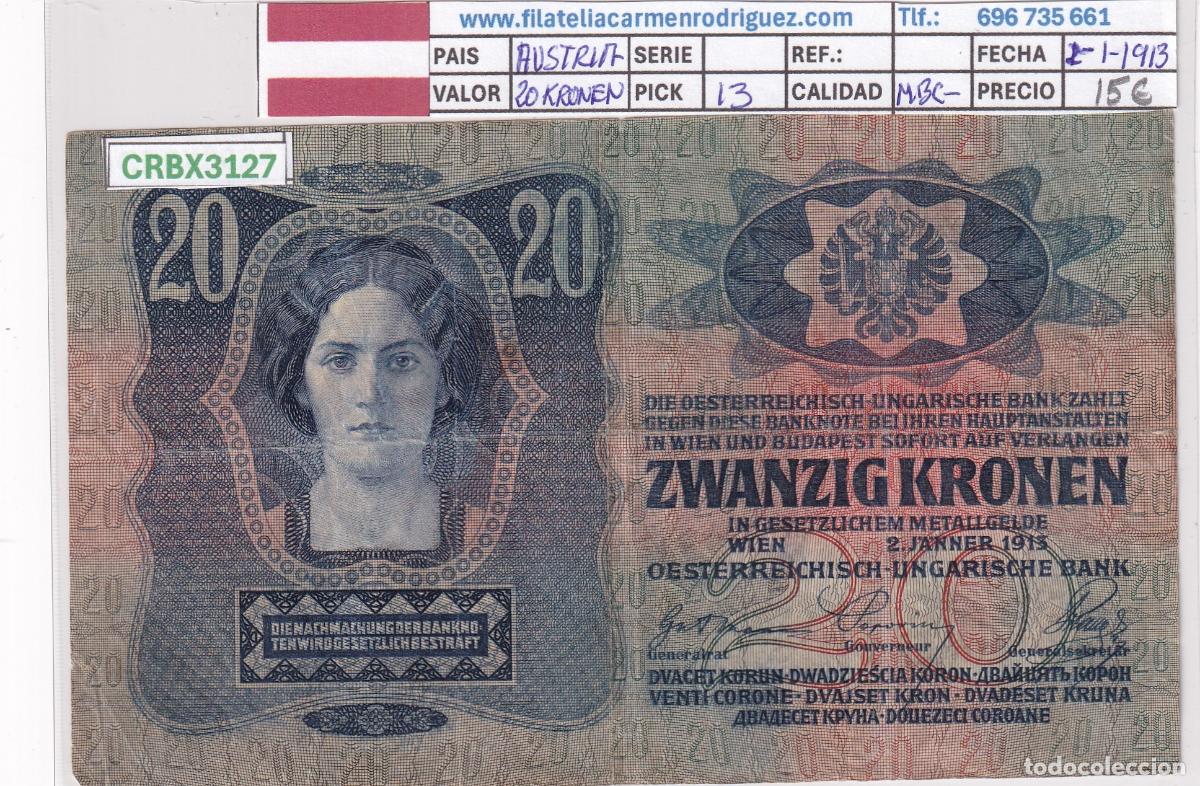 Billetes extranjeros: CRBX3127 BILLETE AUSTRIA 20 KRONEN 1913 MBC-