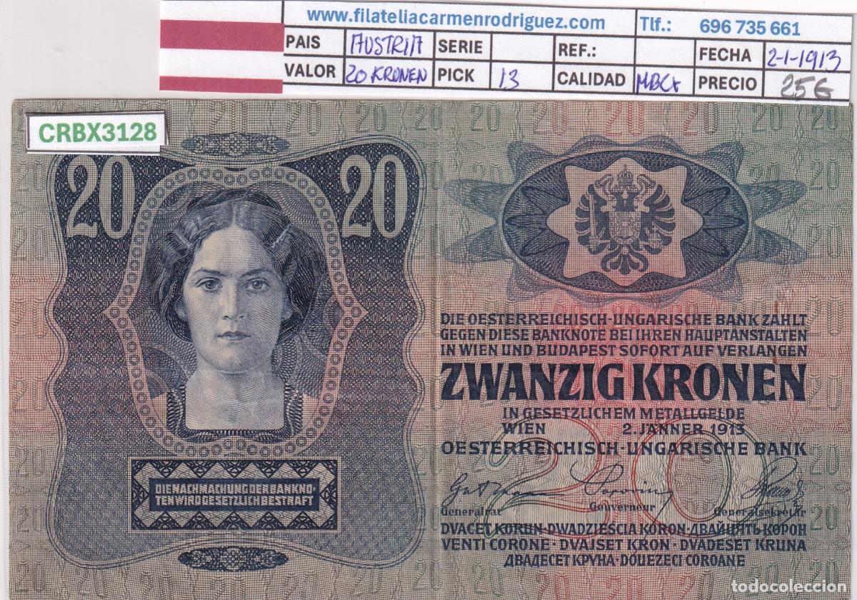 Billetes extranjeros: CRBX3128 BILLETE AUSTRIA 20 KRONEN 1913 MBC+
