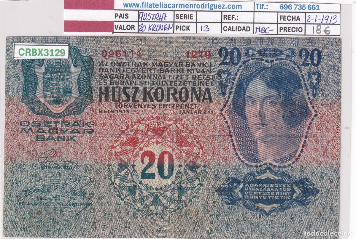 Billetes extranjeros: CRBX3129 BILLETE AUSTRIA 20 KRONEN 1913 MBC-