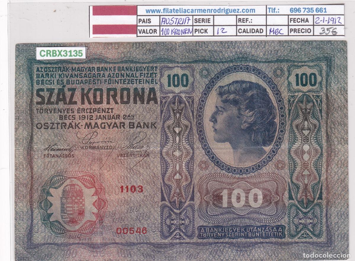 Billetes extranjeros: CRBX3135 BILLETE AUSTRIA 100 KRONEN 1912 MBC