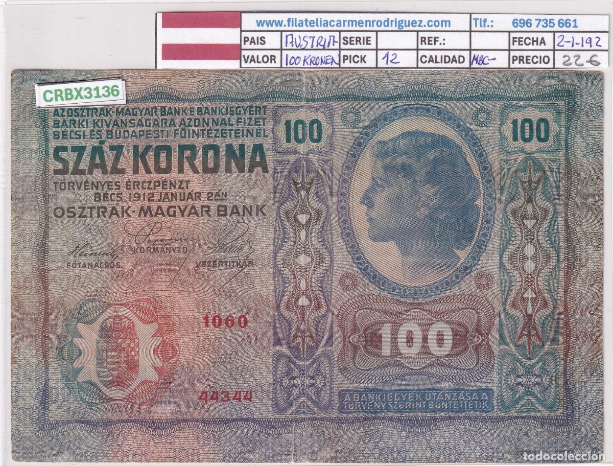 Billetes extranjeros: CRBX3136 BILLETE AUSTRIA 100 KRONEN 1912 MBC-