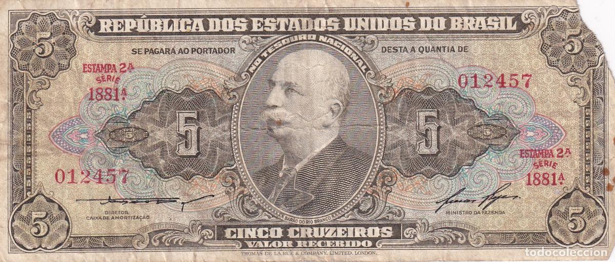 Billetes extranjeros: CRBX1084 BILLETE BRASIL 5 CRUZEIROS USADO CON ROTURA