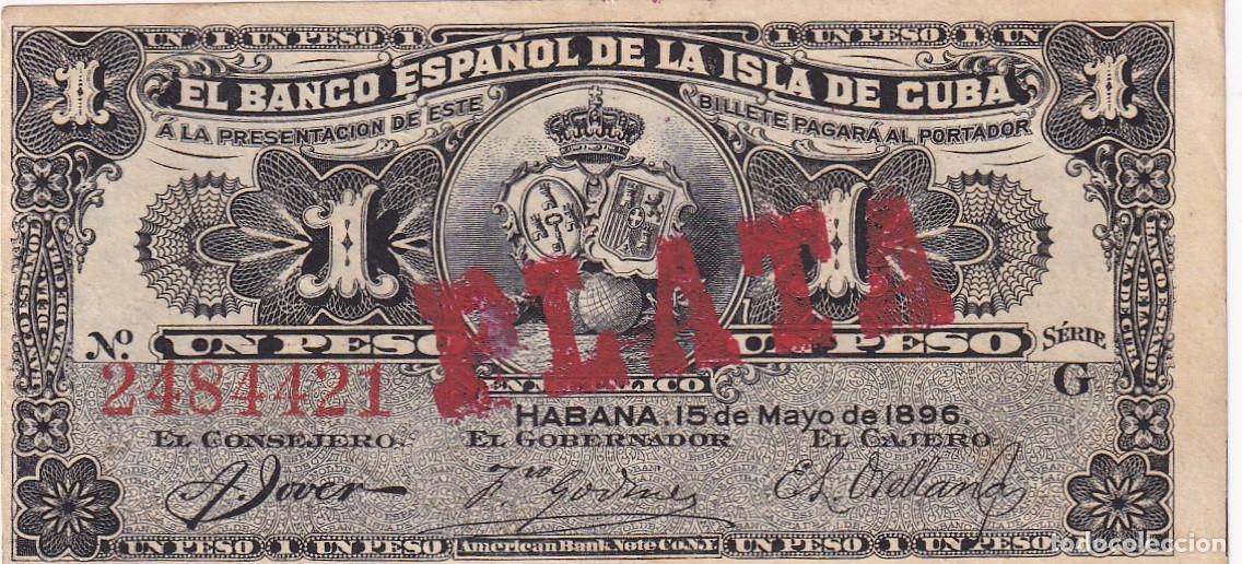 Billetes extranjeros: CRBX2590 BILLETE CUBA ESPA&Ntilde;OL 1 PESO 1896 SIN SERIE RESELLO PLATA S/C-