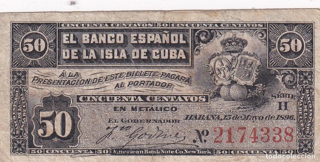 Billetes extranjeros: CRBX0806 ISLA DE CUBA 50 CENTAVOS 1896 USADO