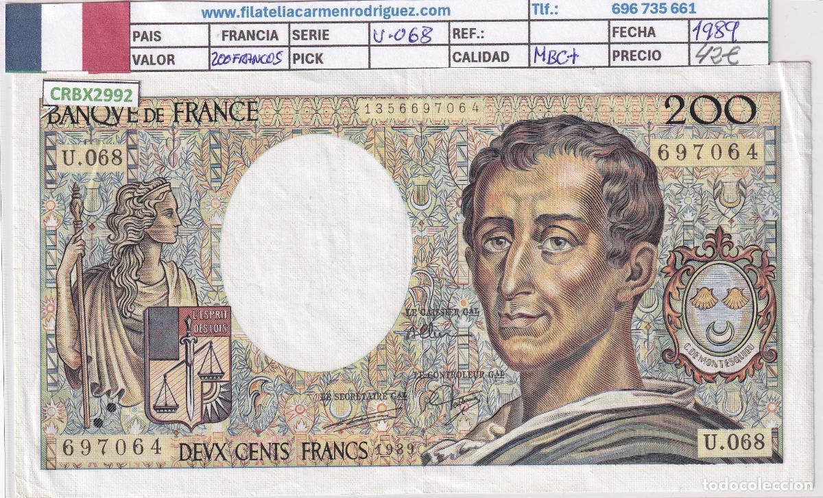 Billetes extranjeros: CRBX2992 BILLETE FRANCIA 200 FRANCOS 1989 MBC+
