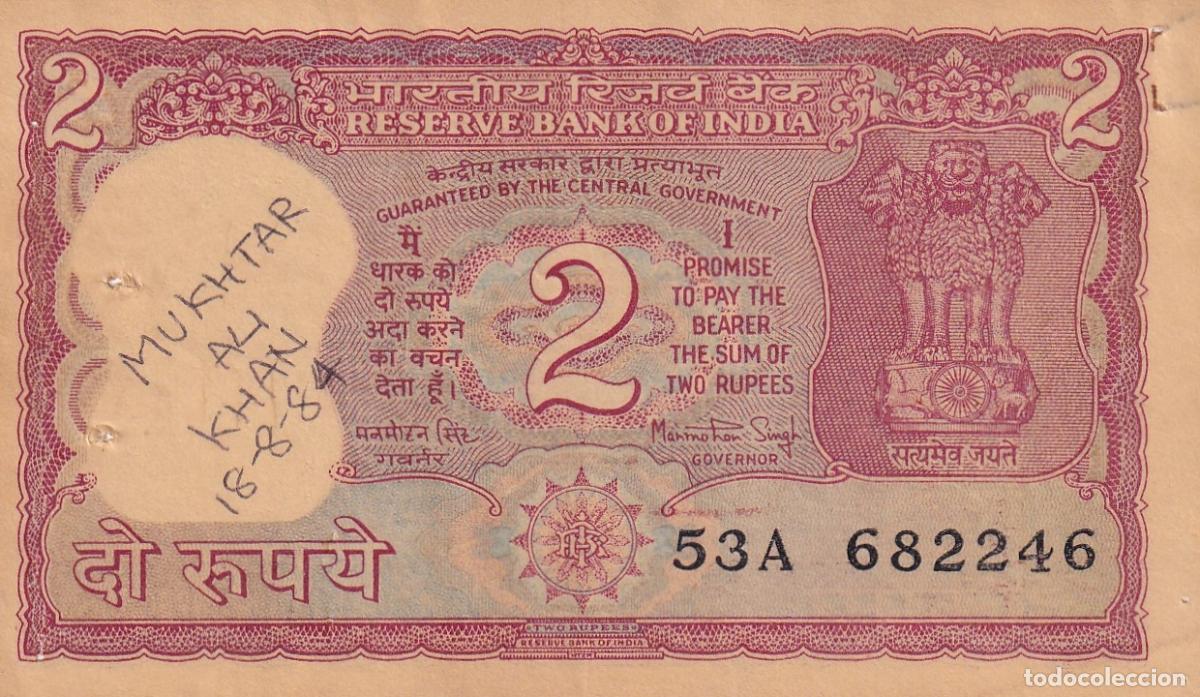 Billetes extranjeros: CRBX0691 BILLETE INDIA 2 RUPIAS USADO Y PINTADO