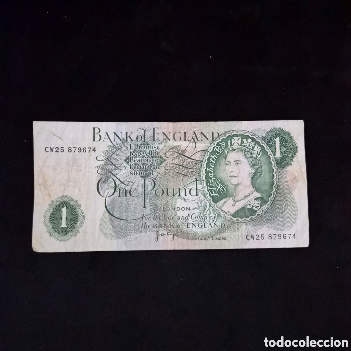 Billetes extranjeros: Billete de 1 Pound &ndash; Bank of England &ndash; Reina Isabel II