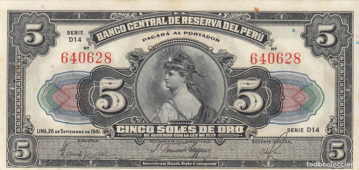 Billetes extranjeros: CRBX0321 BILLETE PERU 5 SOLES DE ORO 1941 MBC