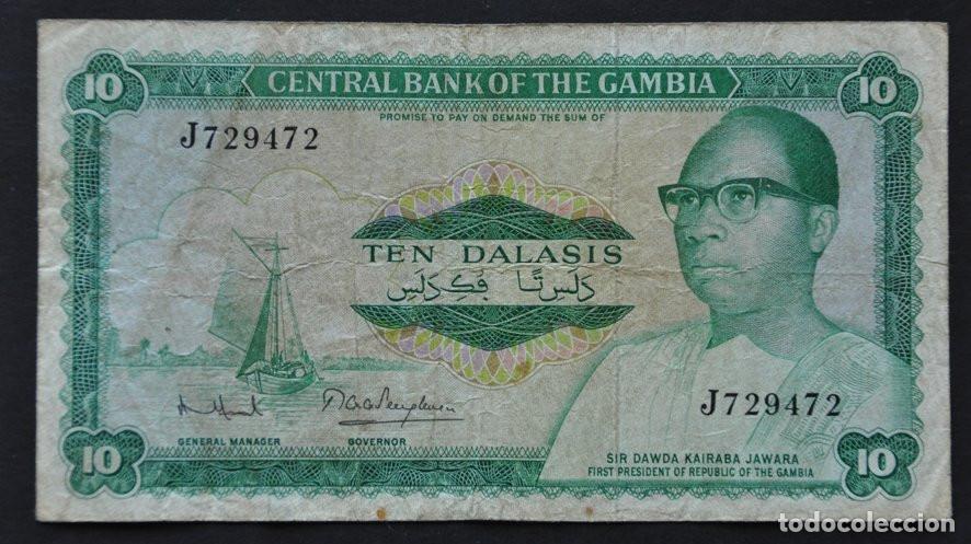 Billetes extranjeros: GAMBIA - 10 DALASIS 1972