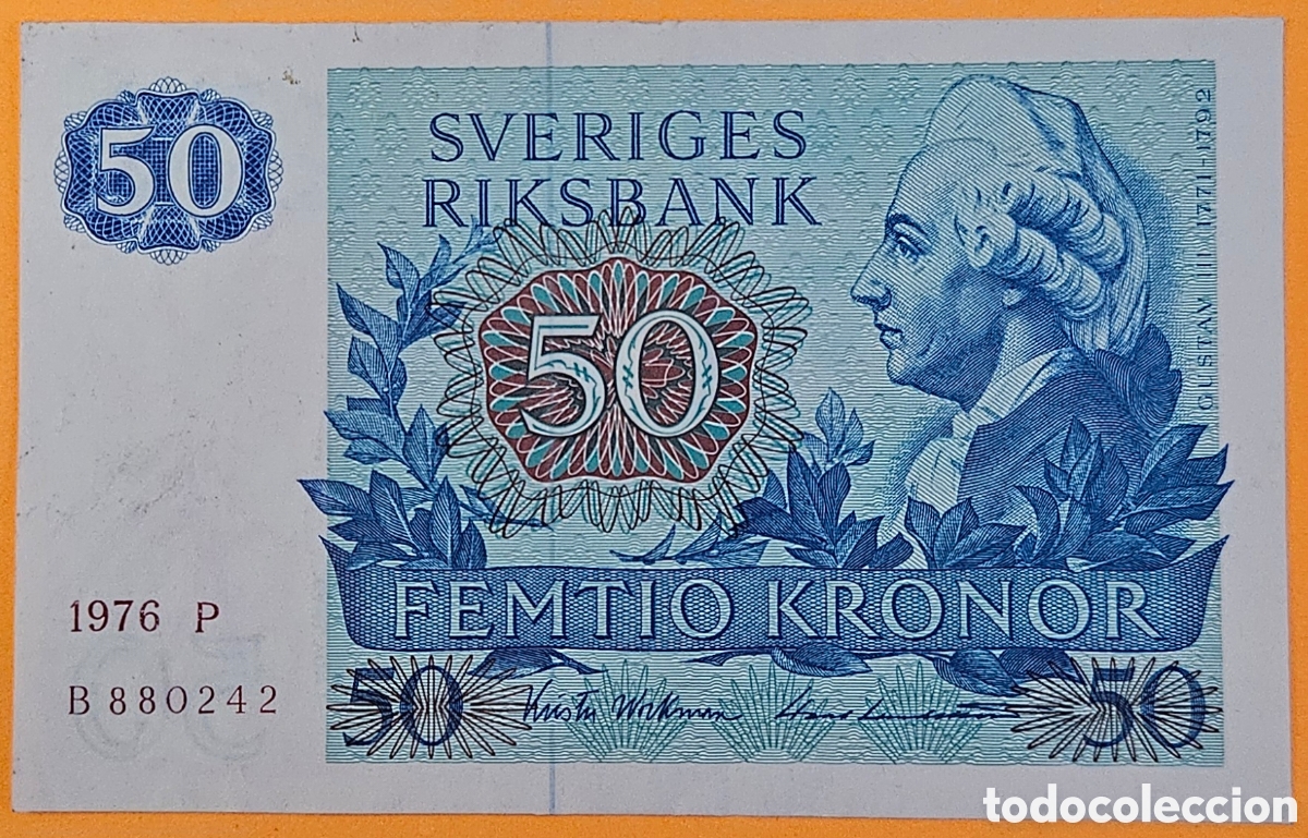 Banconote internazionali: SUECIA, 50 CORONAS, 1976.
