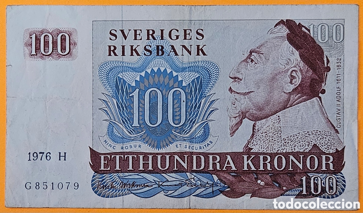 Banconote internazionali: SUECIA, 100 CORONAS, 1976.