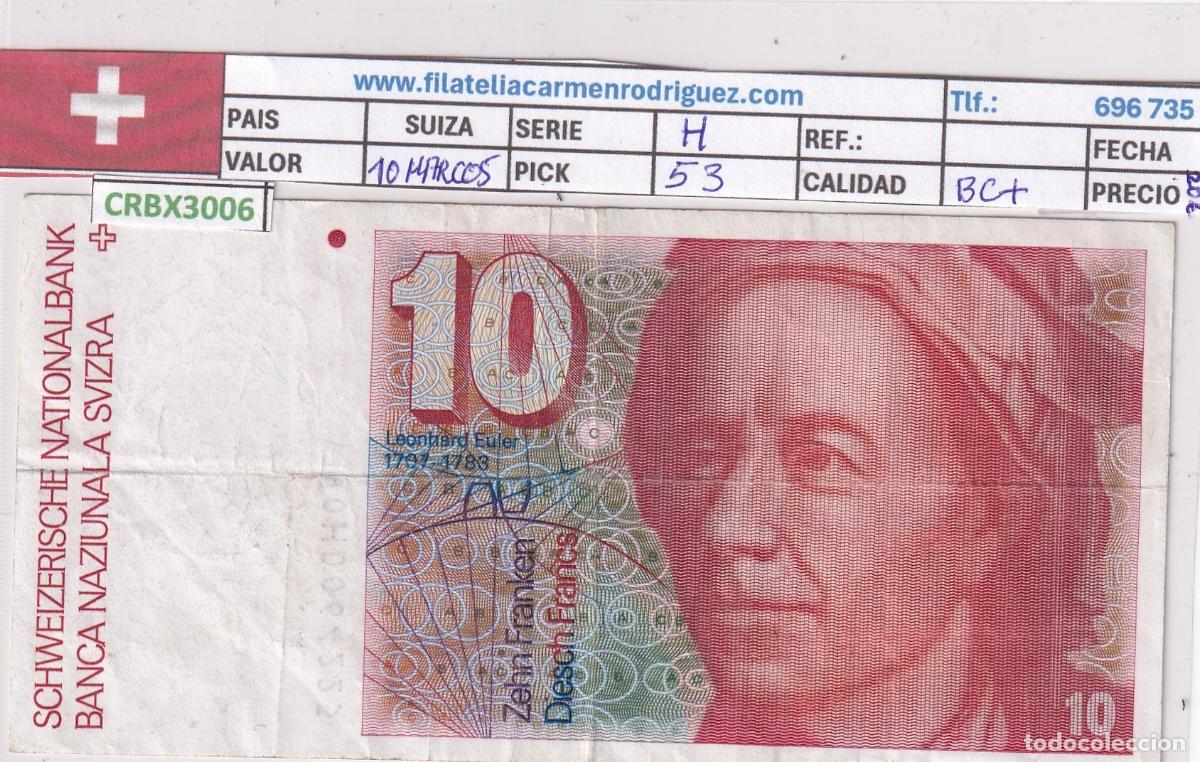 Billetes extranjeros: CRBX3006 BILLETE SUIZA 10 MARCOS SERIE H P-53 BC+