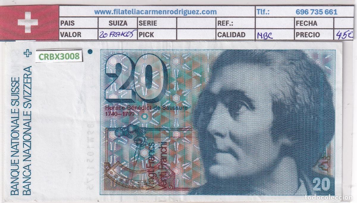 Billetes extranjeros: CRBX3008 BILLETE SUIZA 20 MARCOS SERIE W MBC
