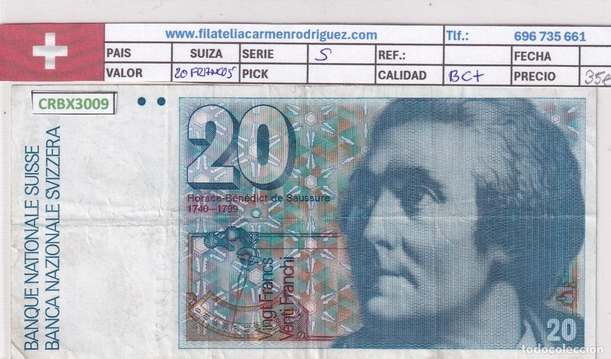 Billetes extranjeros: CRBX3009 BILLETE SUIZA 20 MARCOS SERIE S BC+