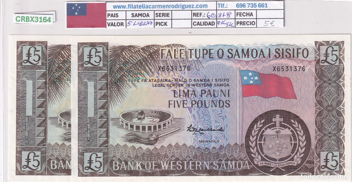 Billetes extranjeros: CRBX3164 PAREJA CORRELATIVA BILLETES SAMOA 5 LIBRAS SIN CIRCULAR