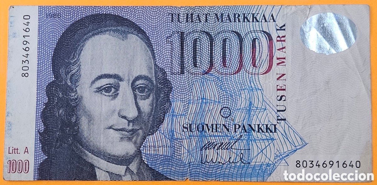 Billetes extranjeros: FINLANDIA, 1000 MARCOS, 1986.Raro y escaso.