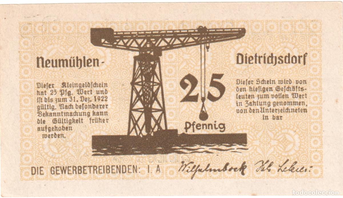Billetes extranjeros: [#328887] Billete, Alemania, Neum&uuml;hlen, 25 Pfennig, grue, O.D, UNC, Mehl:953.3
