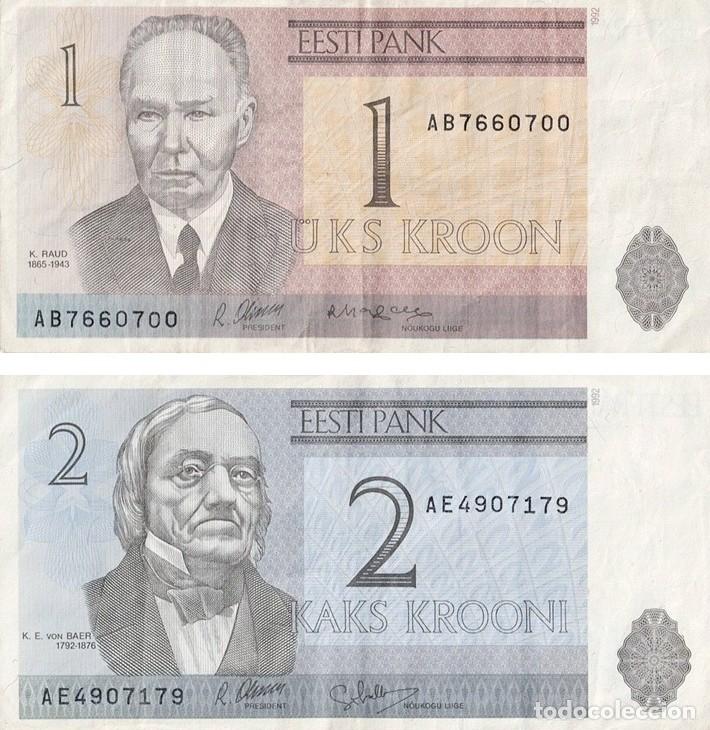 Billetes extranjeros: ESTONIA LOTE DE 2 BILLETES DE 1 Y 2 KROONI