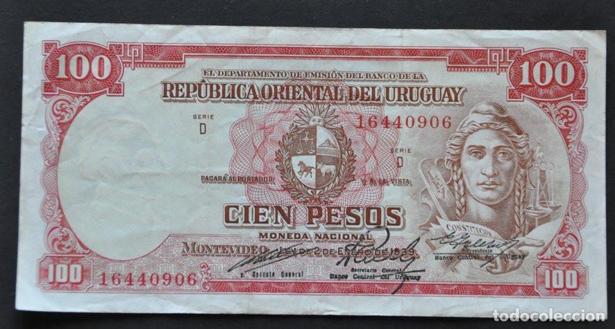 Billetes extranjeros: URUGUAY - 100 PESOS 1967 (GERENTE GENERAL)