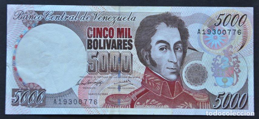 Billetes extranjeros: VENEZUELA 5000 BOL&Iacute;VARES 1994