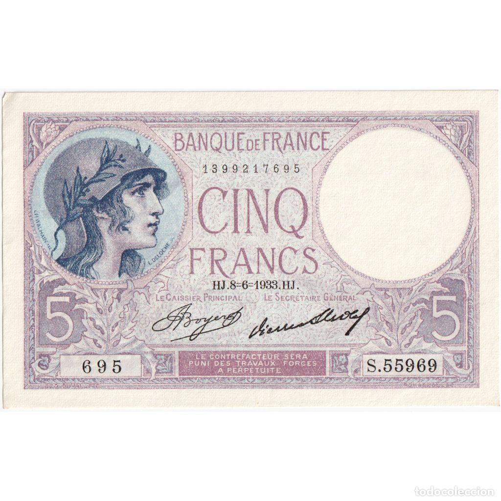 Billetes extranjeros: [#1293945] Francia, 5 Francs, Violet, 1933-06-08, S.55969, SC