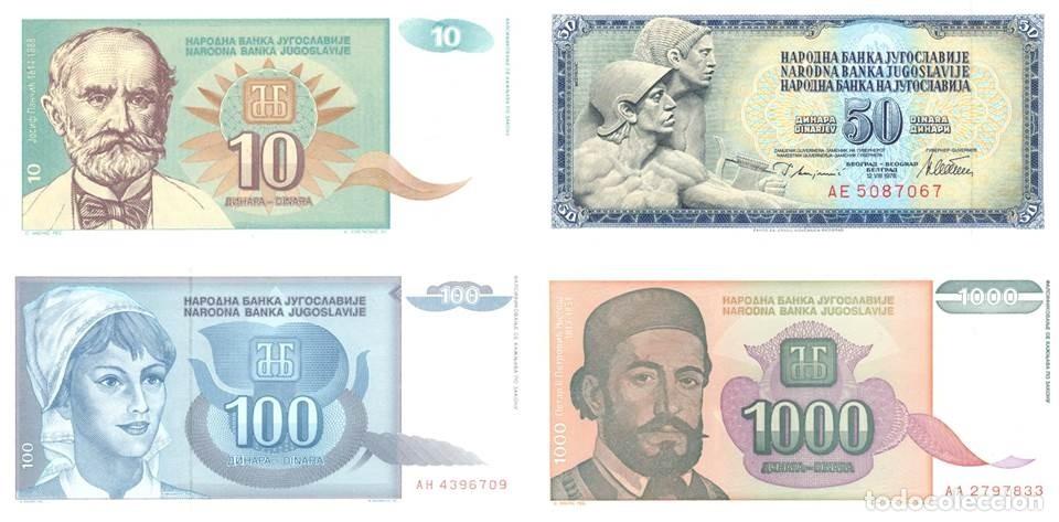 Billetes extranjeros: YUGOSLAVIA LOTE DE 4 BILLETES DE 10, 50, 100 Y 1000 DINARA. NUEVOS SIN CIRCULAR