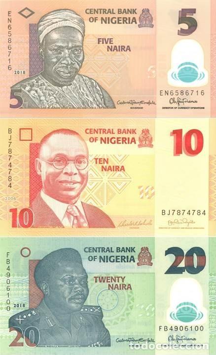 Billetes extranjeros: NIGERIA LOTE DE 3 BILLETES DE 5, 10 Y 20 NAIRA. NUEVOS