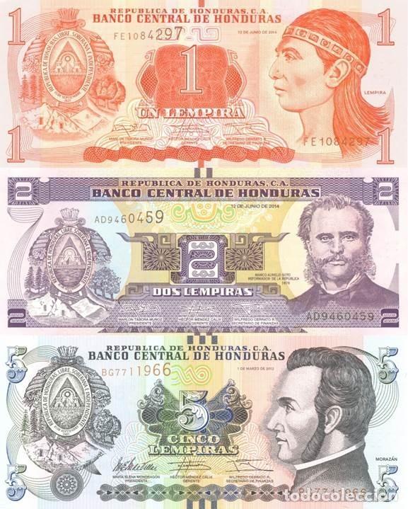 Billetes extranjeros: HONDURAS LOTE DE 3 BILLETES DE 1, 2 Y 5 LEMPIRA. NUEVOS