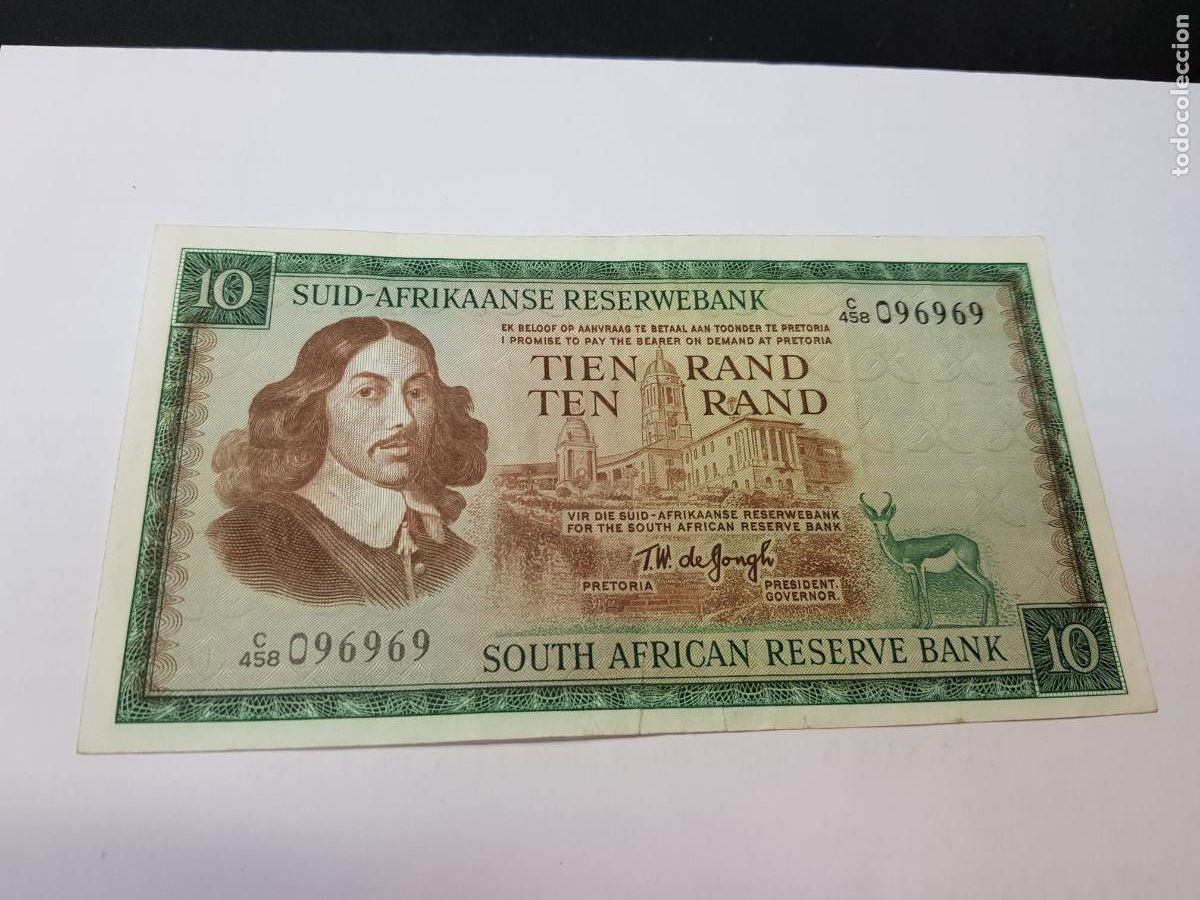 Billetes extranjeros: SUDAFRICA- 10 RAND-1966