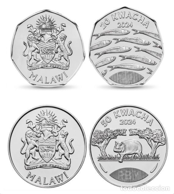 Billetes extranjeros: Malawi Set 2 monedas 20 50 Kwacha 2024 (2026) Km Nuevo Sc Unc