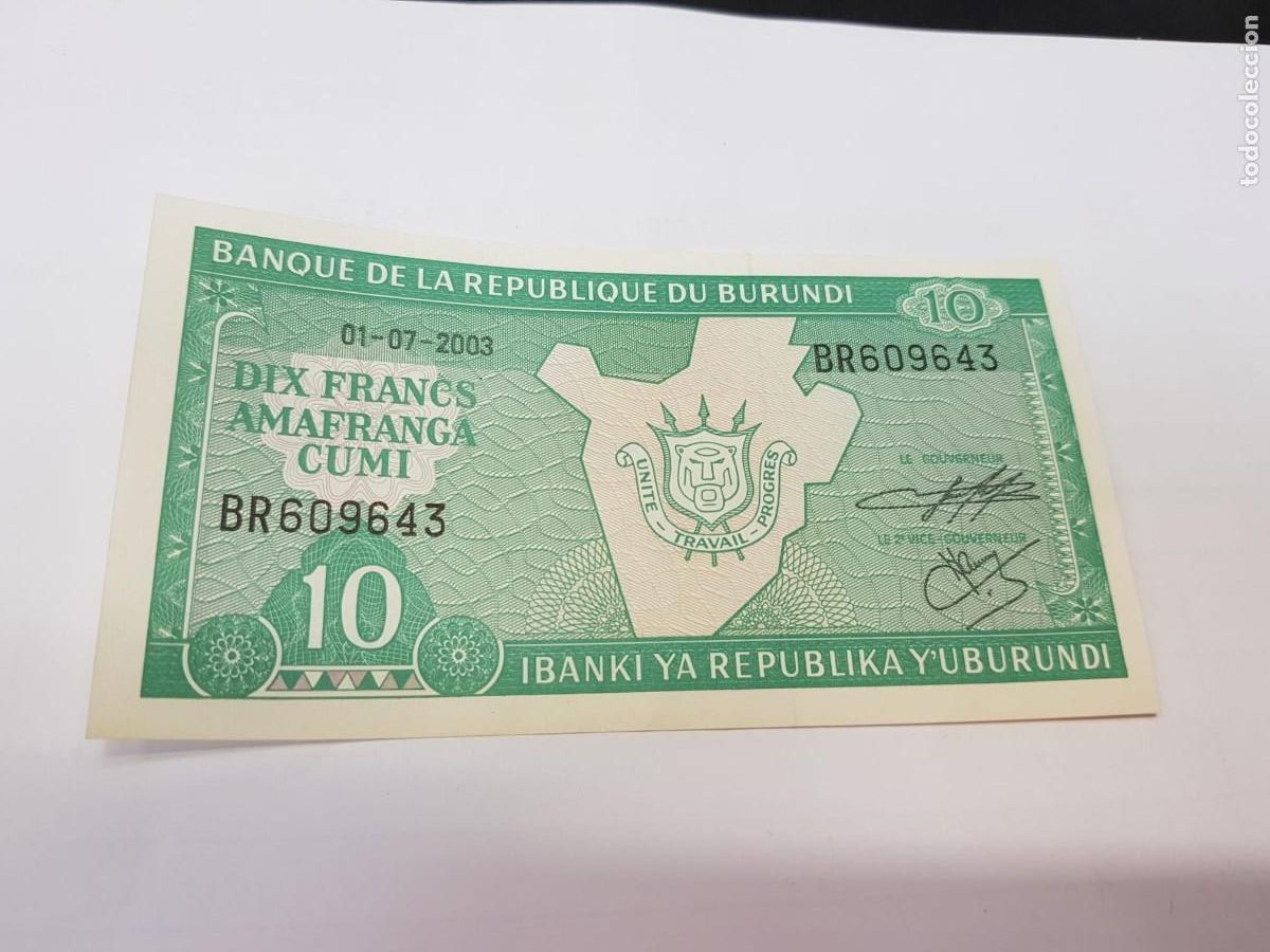 Billetes extranjeros: BURUNDI-10 FRANCOS-2003