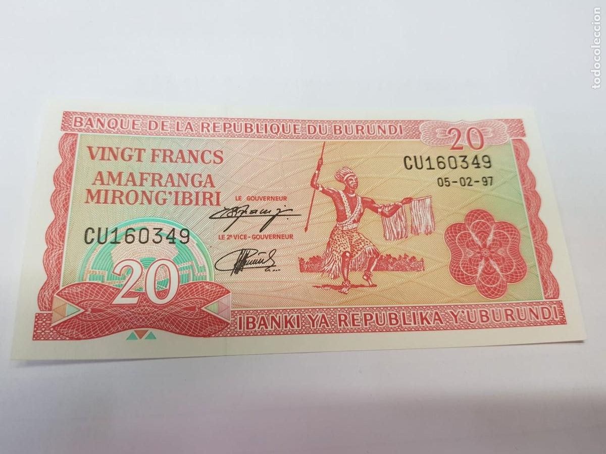 Billetes extranjeros: BURUNDI-20 FRANCOS-1997