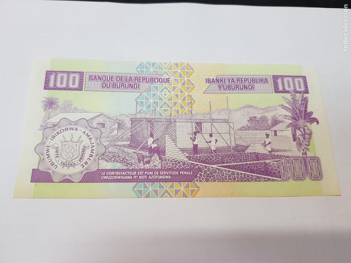 Billetes extranjeros: BURUNDI-100 FRANCOS-2001 - Foto 2
