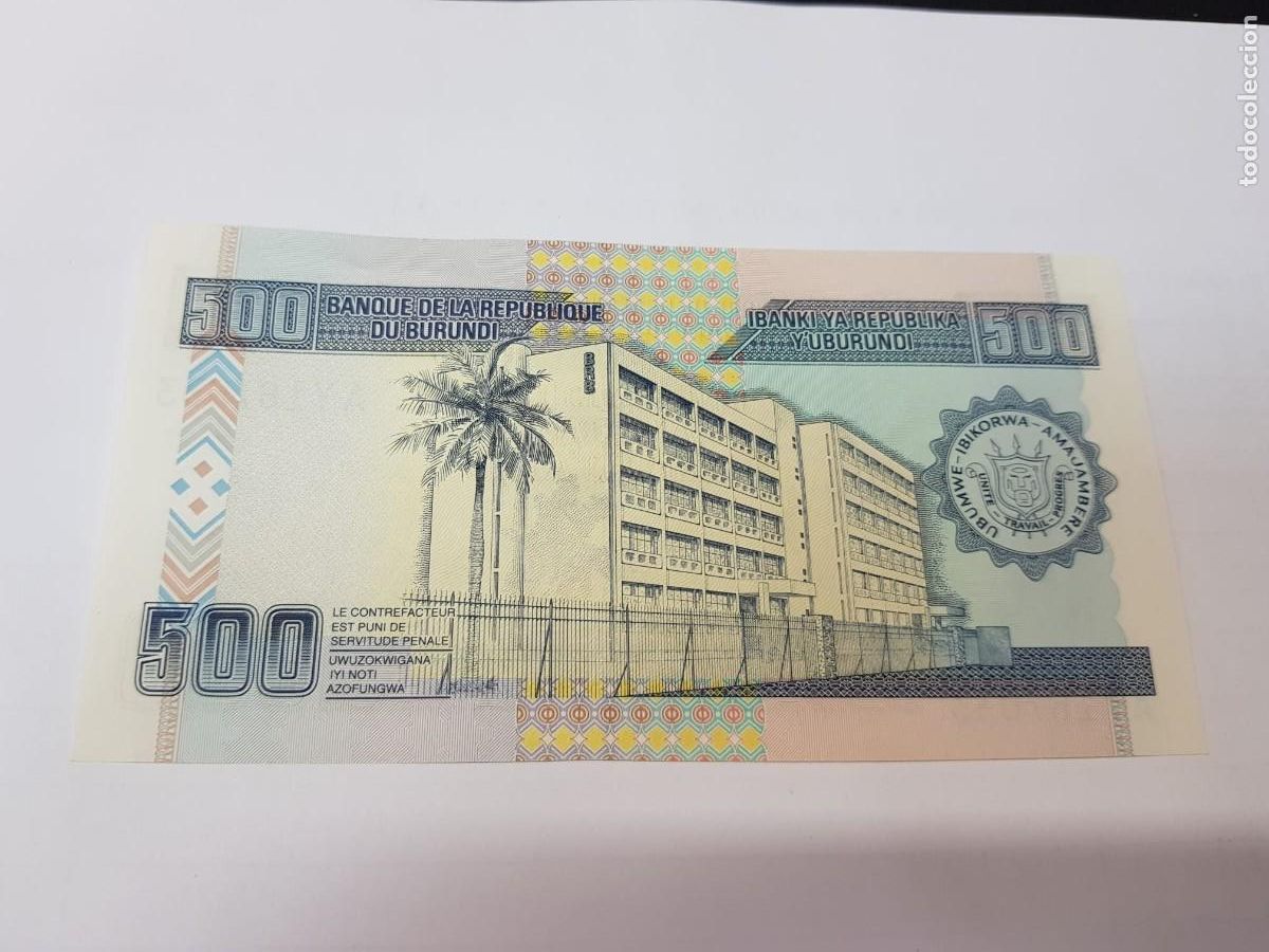 Billetes extranjeros: BURUNDI-500 FRANCOS-2009 - Foto 2