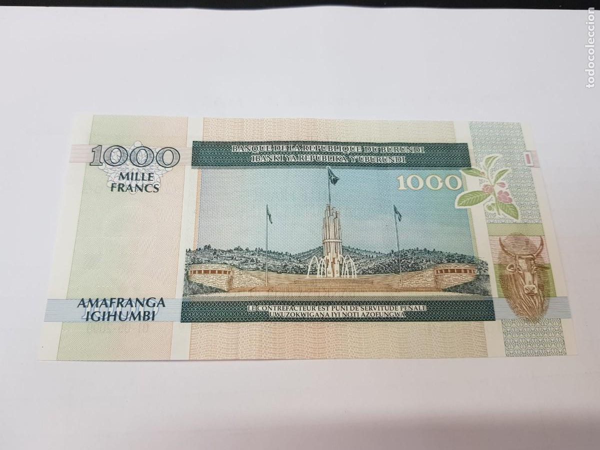 Billetes extranjeros: BURUNDI-1000 FRANCOS-2009 - Foto 2